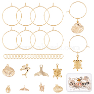 DIY Ocean Theme Wine Glass Charm Making Kit, Including Brass Whale Tail & Shell & Dolphin Pendants & Hoop Earring Findings , Real 18K Gold Plated, 36Pcs/box(DIY-BBC0001-21)