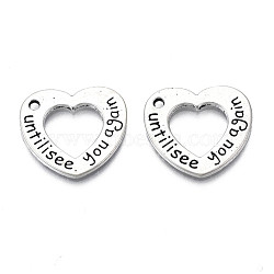 Tibetan Style Alloy Pendants, Cadmium Free & Lead Free, Heart with Word Untili See You Again, Antique Silver, 18x20x1.5mm, Hole: 1.6mm, about 560pcs/1000g(TIBEP-N008-168)