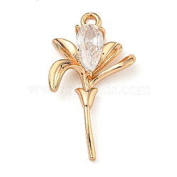 Brass Micro Pave Clear Cubic Zirconia Pendants, Real 18K Gold Plated, Flower, 28x15.5x3.5mm, Hole: 1.8mm(ZIRC-U003-01G-04)