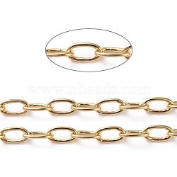 Brass Paperclip Chains, Drawn Elongated Cable Chains, Soldered, with Spool, Oval, Long-Lasting Plated, Real 18K Gold Plated, 8x5x1mm, about 16.4 Feet(5m)/roll(CHC-G005-04G)