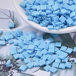 MIYUKI TILA Beads, Japanese Seed Beads, 2-Hole, (TL413FR) Matte Opaque Turquoise Blue AB, 5x5x1.9mm, Hole: 0.8mm, about 590pcs/50g(SEED-X0054-TL0413FR)
