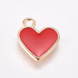 Alloy Enamel Charms, Heart, Light Gold, Red, 13x11.5x1.6mm, Hole: 1.6mm(PALLOY-F248-061LG-03)