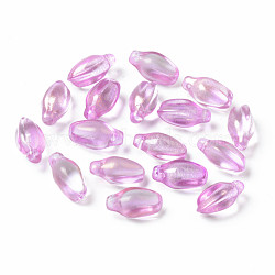 Transparent Spray Painted Glass Pendants, with Glitter Powder, Bud, Plum, 15x8.5x7.5mm, Hole: 1.2mm(GLAA-S190-016A-04)