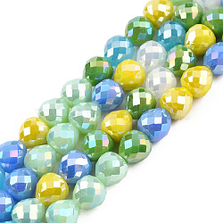 Electroplate Opaque Solid Color Glass Beads Strands, AB Color Plated, Faceted, Strawberry, Sea Green, 6x6mm, Hole: 1.2mm, about 80~81Pcs/strand, 19.29 inch~19.69 inch(49~50cm)(EGLA-N002-26-06)