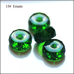 K9 Glass, Imitation Austrian Crystal Beads, Grade AAA, Faceted, Flat Round, Green, 8x3.5mm, Hole: 0.9~1mm(SWAR-F078-4x8mm-15)