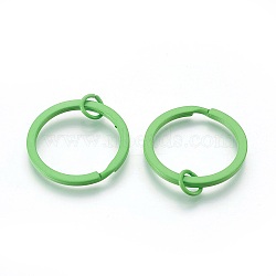 Spray Painted Iron Split Key Rings, Keychain Clasp Findings, Lead Free & Nickel Free, Lime Green, 30x2mm, Inner Diameter: 24mm(IFIN-L038-13-FF)