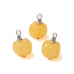 Opaque Resin Vegetable Pendants, Autumn Pumpkin Charms with 304 Stainless Steel Loops, Yellow, 19x13x13mm, Hole: 3mm(PALLOY-JF02766-02)