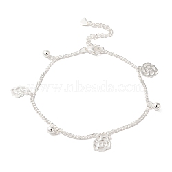 304 Stainless Steel Charm Bracelets, Curb Chain Bracelets, Flower, 8-1/2 inch(21.7cm), Rose: 14x11x1mm(BJEW-L673-022S-04)