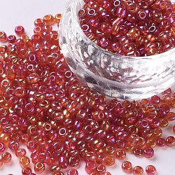 Glass Seed Beads, Trans. Colors Rainbow, Round, Red, Size: about 3mm in diameter, hole:1mm, about 2222pcs/100g(X1-SEED-A007-3mm-165)