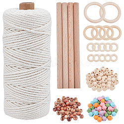 PandaHall Elite 171 Piece Wood Home Decoration Making Kits, Including Polygon & Round Beads, Round Linking Rings & Stick, Mixed Color(DIY-PH0002-11)