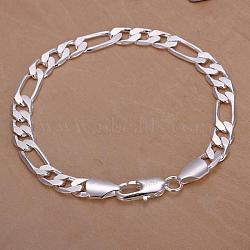 Unisex Brass Figaro Chain Bracelets, with Lobster Clasps, Silver Color Plated, 200x8mm(BJEW-BB12563)