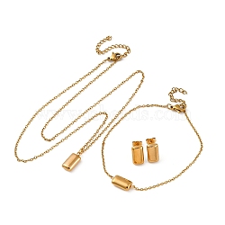 304 Stainless Steel Sets, Necklace, Bracelet, Stud Earrings, Rectangle, Golden, 19.76 inch(50.2cm)(SJEW-C004-18G)