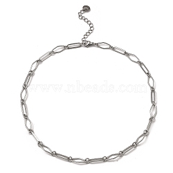 304 Stainless Steel Rhombus & Oval Link Chain Necklace, Stainless Steel Color, 16~16-1/8 inch(40.6~41cm)(BJEW-B072-03P)