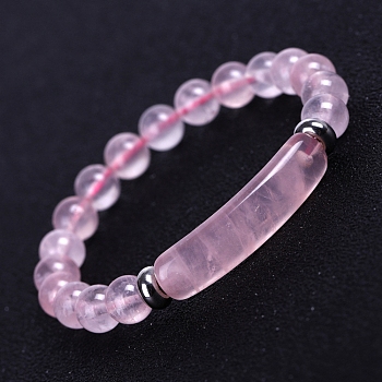 Natural Rose Quartz Curved Rectangle Beaded Stretch Bracelet, 7-1/4~7-1/2 inch(18.5~19cm)