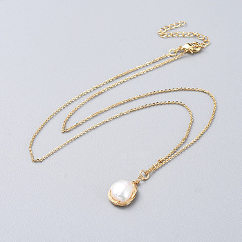 Pendants Necklaces, with Natural Baroque Pearl Keshi Pearl Beads, Brass Cable Chain and Lobster Claw Clasps, Golden, 16.73 inch(42.5cm), 1mm