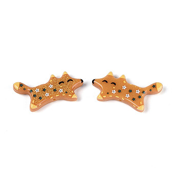 Printed Opaque Resin Beads, Fox, Goldenrod, 18.5x38x6mm, Hole: 1.4mm