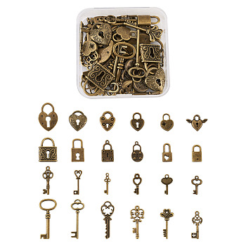 Tibetan Style Alloy Pendants, Key and Lock, Nickel Free, Antique Bronze, 6.4x6.3x2cm, 48pcs/box