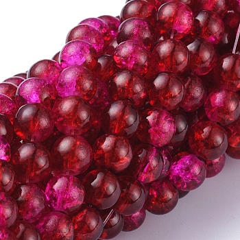 Spray Painted Crackle Glass Beads Strands, Round, Two Tone, FireBrick, 8mm, Hole: 1.3~1.6mm, about 100pcs/strand, 31.4 inch