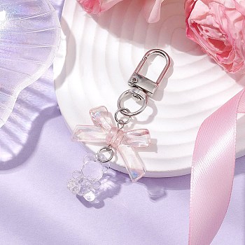 Acrylic Bowknot & Bear Pendant Decorations, Alloy Swivel Clasps Charms for Keychain, Purse, Backpack Ornament, Platinum, 72.5mm