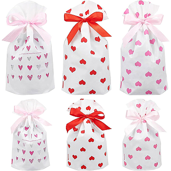 BENECREAT 54Pcs Plastc Storage Bags, with Drawstring Ribbon, Rectangle with Heart Pattern, for Gift Packaging, Mixed Color, 175~235x119~149x0.5~1mm