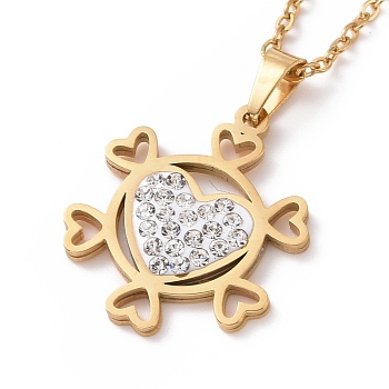 Crystal Rhinestone Heart Snowflake Pendant Necklace with Vacuum Plating 304 Stainless Steel Chains for Women, Golden, 17.52 inch(44.5cm)