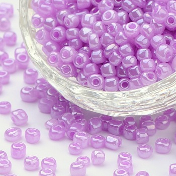 6/0 Glass Seed Beads, Ceylon, Round, Round Hole, Violet, 6/0, 4mm, Hole: 1.5mm, about 500pcs/50g, 50g/bag, 18bags/2pounds
