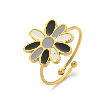 Adjustable 304 Stainless Steel Rings, with Enamel for Woman, Flower, Inner Diameter: 18mm