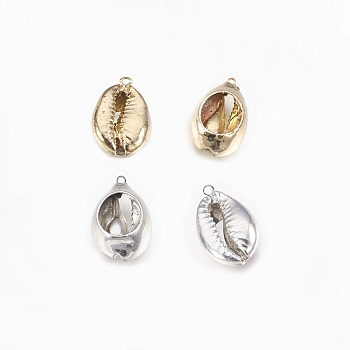 Electroplated Shell Pendants, Cowrie Shells, Mixed Color, 20~30x12~18x7~12mm, Hole: 3mm