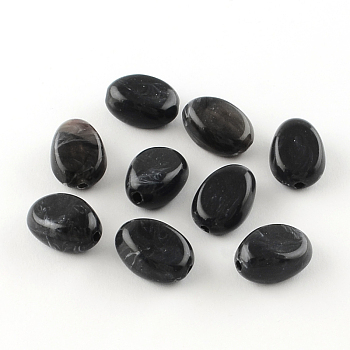 Oval Imitation Gemstone Acrylic Beads, Black, 18x13x9.5mm, Hole: 2mm