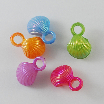 Opaque Acrylic Pendants, AB Color, Shell, Mixed Color, 17x11x9mm, Hole: 4mm, about 920pcs/500g