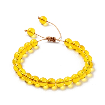 Dyed Natural Quartz Crystal Round Braided Bead Bracelet, Om Mani Padme Hum Adjustable Bracelet, Yellow