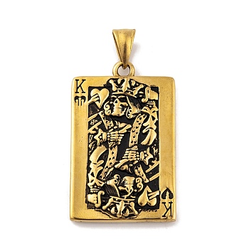 304 Stainless Steel Pendant, Playing Cards, King of Hearts Charm, Antique Golden, 43.5x27.5x5mm, Hole: 8x4.5mm