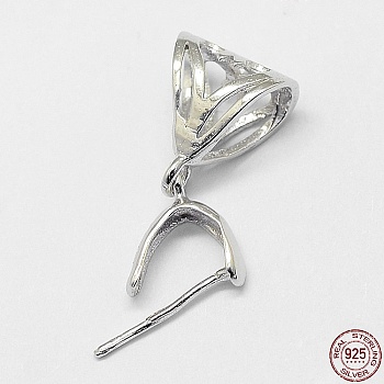Rhodium Plated 925 Sterling Silver Pendant Bails, Ice Pick & Pinch Bails, Platinum, 16.5x7.5mm, Hole: 4x6mm, Pin: 0.5mm