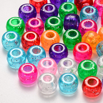 Plastic Beads, with Glitter Powder, Rondelle, Mixed Color, 9x6mm, Hole: 3.5mm, about 190pcs/50g.