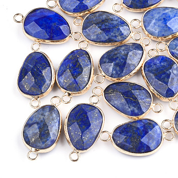 Natural Lapis Lazuli Links connectors, with Brass Findings, Faceted, teardrop, Golden, 27.5x14.5~15x6~6.5mm, Hole: 2mm
