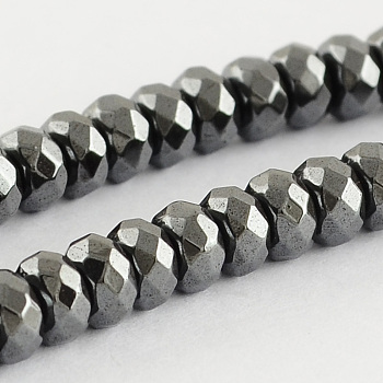 Grade A Non-magnetic Synthetic Hematite Beads Strands, Faceted, Rondelle, 3x2mm, Hole: 0.5mm, about 208pcs/strand, 15.7 inch