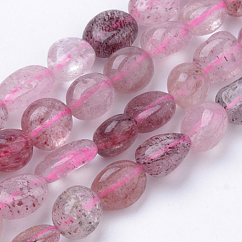 Natural Strawberry Quartz Beads Strands, Oval, 6~12x5~8x3~8mm, Hole: 1mm, about 50~57pcs/strand, 15.7 inch