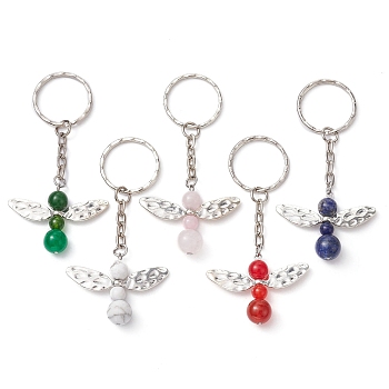 Angel Alloy with Gemstomes Pendants Keychain, with Iron Split Key Rings, 8.2cm