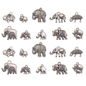 Tibetan Style Alloy Pendants, Elephant Shape, Antique Silver, 17x19x5mm, Hole: 2mm