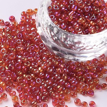 Glass Seed Beads, Trans. Colors Rainbow, Round, Red, Size: about 3mm in diameter, hole:1mm, about 2222pcs/100g