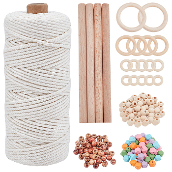 PandaHall Elite 171 Piece Wood Home Decoration Making Kits, Including Polygon & Round Beads, Round Linking Rings & Stick, Mixed Color