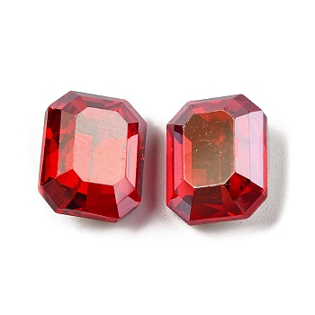 Glass Rhinestone Cabochons, Flat Back & Back Plated, Faceted, Rectangle, Light Siam, 10x8x4.5mm