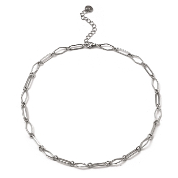 304 Stainless Steel Rhombus & Oval Link Chain Necklace, Stainless Steel Color, 16~16-1/8 inch(40.6~41cm)