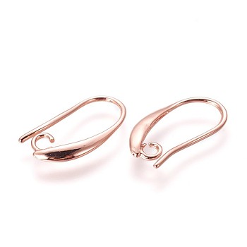 Brass Earring Hooks, with Horizontal Loop, Rose Gold, 18.5x9.5x2mm, Hole: 2mm, 20 Gauge, Pin: 0.8mm