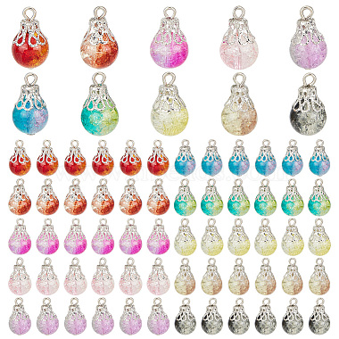 Platinum Mixed Color Round Iron+Glass Charms