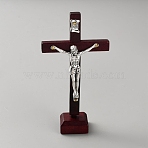 Religion Wood & Zinc Alloy St.Benedict Cross Display Decorations, Coconut Brown, 59x24x110mm(AJEW-WH0695-216AS)