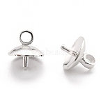 Brass Cup Pearl Peg Bails Pin Pendants, For Half Drilled Beads, Long-Lasting Plated, 925 Sterling Silver Plated, 8.5x8mm, Hole: 2mm, Pin: 1mm(KK-H759-29D-S)