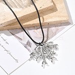 Summer Beach 304 Stainless Steel Coral Shape Pendant Adjustable Black Waxed Cord Necklaces for Women, Stainless Steel Color, 28.35 inch(72cm)(SA-CBAFEB5-04P)