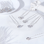16Pcs 2 Colors Wedding Bridal Iron Hair Forks, with Rhinestone, Flower, Silver Color Plated, Mixed Color, 67~68mm, 8pcs/color(OHAR-LP0001-04)