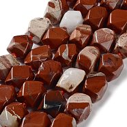 Natural Red Jasper Beads Strands, with Seed Beads, Faceted, Rhombus, 17~21x13~16x12~15mm, Hole: 1.2~1.4mm, about 18~19pcs/strand, 15.35~15.79 inch(39~40.1cm)(G-C182-12-02)